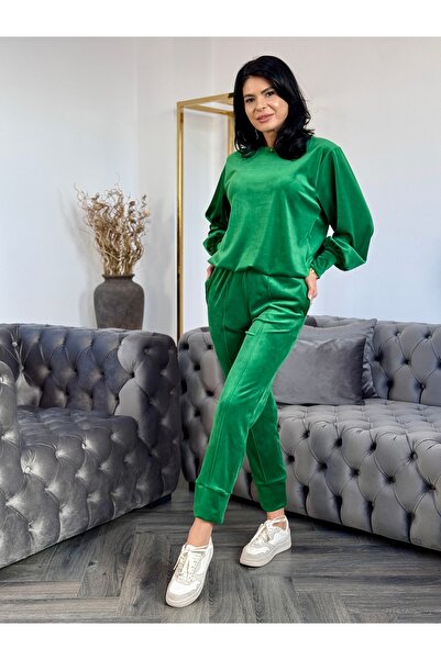 RAMONA BADESCU EXCLUSIVE Trening din catifea fină cu bluza cu mâneci bufante ...