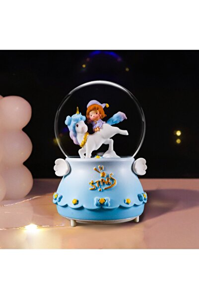 nesever store Unicorn Orta Boy Kar Küresi Işıklı, Müzikli, Mavi 12x8
