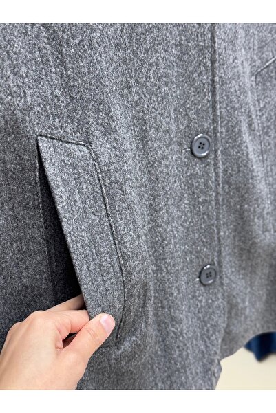 BENAHOLL Aliona Short Coat with Epaulet Sleeves and Batwing Sleeves-Ek687 Anthracite