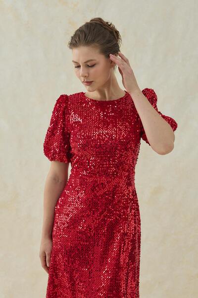 Elbee Fashion Woman Midi Length Sequin Sequin Dress