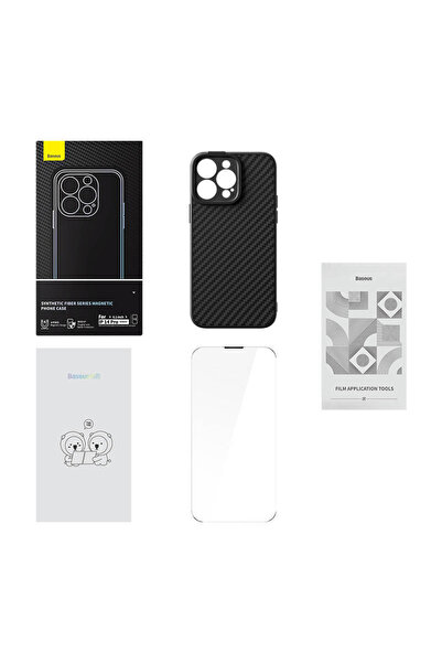 Baseus Μαγνητική θήκη από συνθετικές ίνες για iPhone 14 Pro (μαύρη) + σκληρυμ...