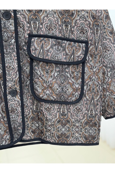 BENAHOLL Μπουφάν με έθνικ σχέδιο με διπλή τσέπη με κουμπιά και γιακά σταυρωτό-HE8415 Μαύρο