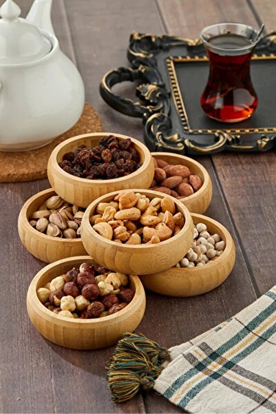 VESTA Concept طقم طبق حلويات تركي دائري من الخيزران الطبيعي مكون من 3 قطع - ت...