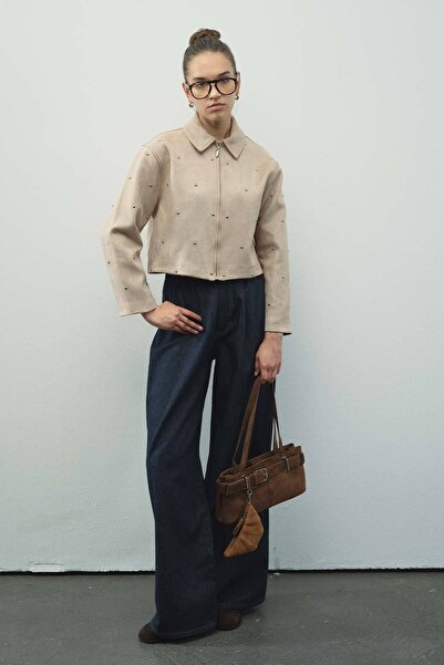 Hooopstore Premium κοντό σουέτ μπεζ μπουφάν