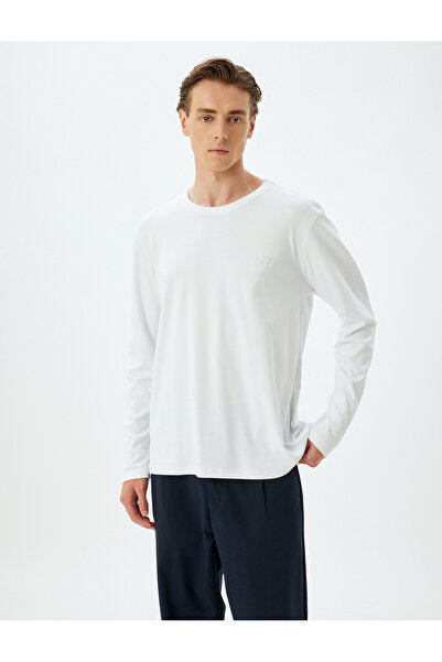 Koton Long Sleeve T-Shirt Letter Embroidered Crew Neck Cotton