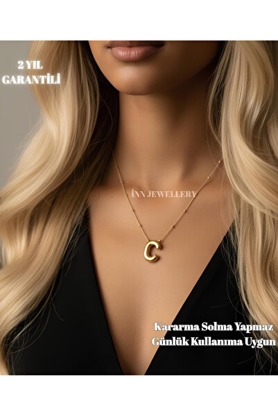 İNN JEWELLERY قلادة من الفولاذ 316L مقاومة للصدأ ومضادة للحساسية مع شكل حرف C...