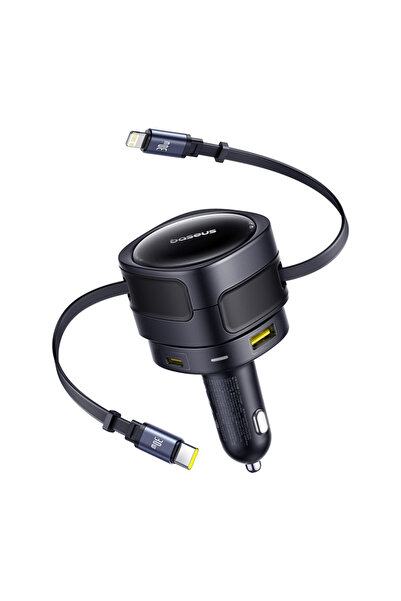 Baseus Enjoyment Max car charger with USB-C+Lightning cables and USB-A+USB-C ports 90W Black