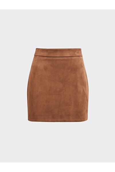 RİVUS Zipper Detailed Suede Mini Skirt - Brown