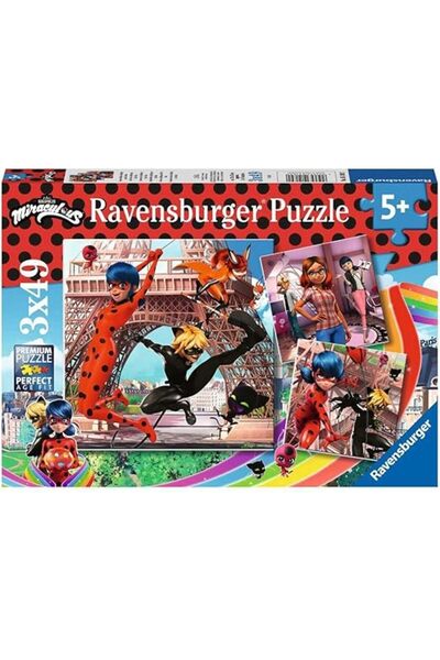 RAVENSBURGER Miraculous Ladybug and Cat Jigsaw Puzzle Set, 147 Pieces (3 x 49), Kids