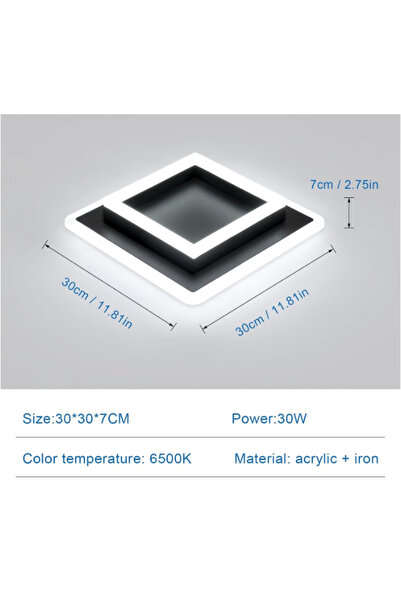 OEM SENQIU LED ceiling light, modern, square, 30W, 3375 lm, cool light 6500K, 30x30x7 cm, black
