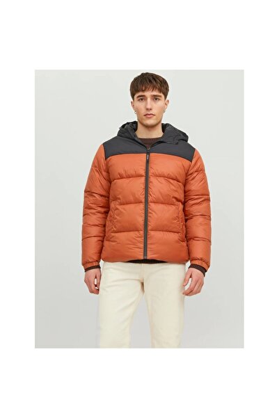 Jack & Jones Jack&jones Toby Puffer Hood Sn Ανδρικό παλτό με πορτοκαλί κουκούλα