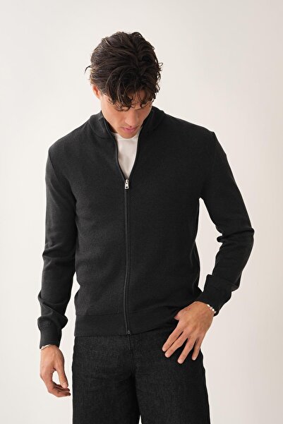 ALEXANDERGARDI Honeycomb Textured Mock Neck Zippered Knitwear Cardigan