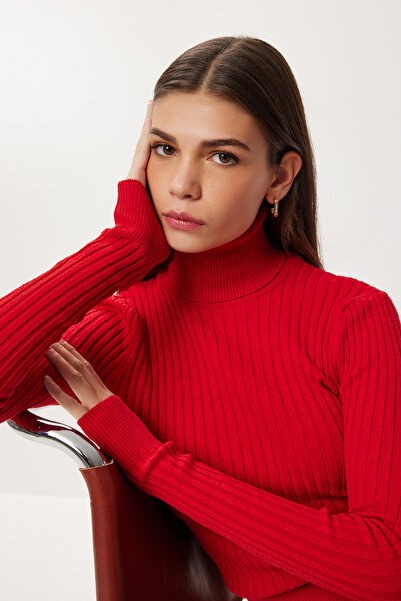 Lovelyİstanbul Turtleneck Corded Fabric Knitwear Sweater Lfn0126 Red