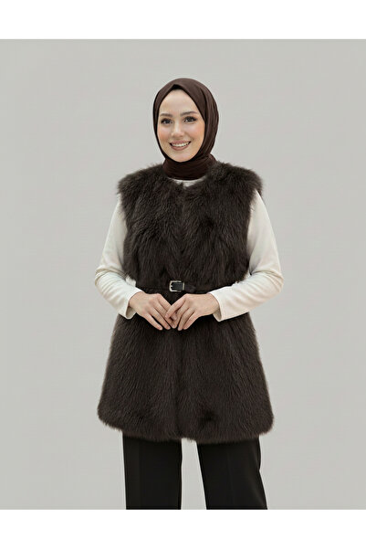 BENAHOLL Almah Lined Feather Belted Vest-En2205 Brown