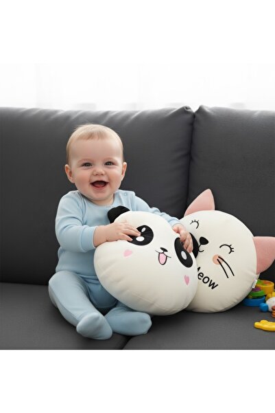 Genel Markalar Sozzy Sevimli Peluş Panda ve Kedi Yastık Seti