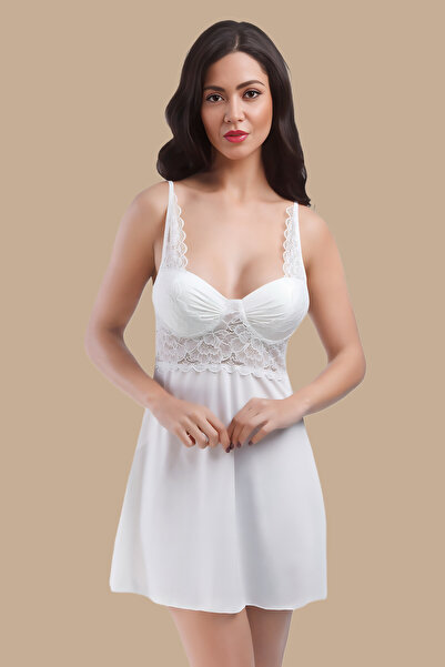 BÜŞRA Dantel Detaylı Micro Push-Up Kaplı Rahat Giyimli Şık Gecelik