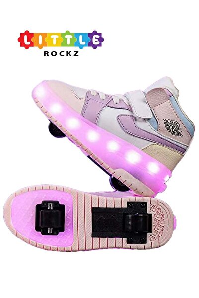 Little Rockz Kids Two Wheel Roller Shoes Rechargeable LED Flash Light Sneaker Skate Heelys Shoes