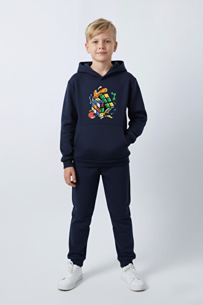 panios kids Σετ αθλητικής φόρμας για αγόρια με 3 νήματα Winter Sh επένδυση fleece με λεπτομέρεια εκτύπωσης Rubik's Cube