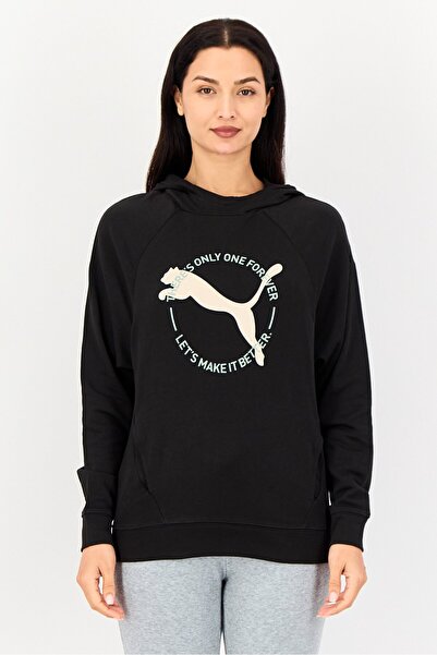 Puma هودي رياضي نسائي بأكمام طويلة مناسب للخروج، أسود
