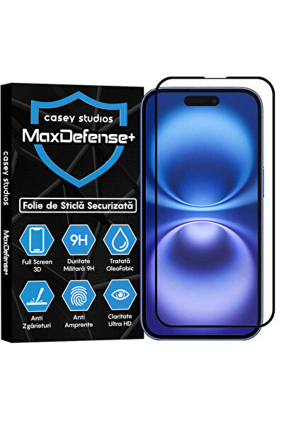 Casey Studios Folie Sticla iPhone 16, Full Cover 3D, Ultra HD, Anti Zgarietur...