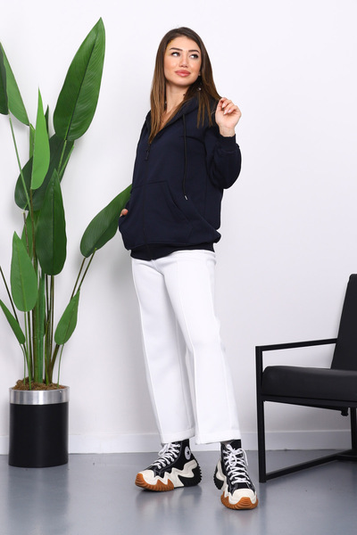 İmajButik Navy Blue Inside Ş Fleece-Lined Three Thread Ov Oversized Breed