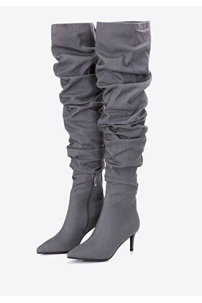 Wittchen Women's Over-the-Knee Denim Boots with Heels, Gray Cotton