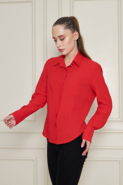 UNIQUE LADY Women's Classic Secret Placket Slim Fit Pen Shirt - All Size Options