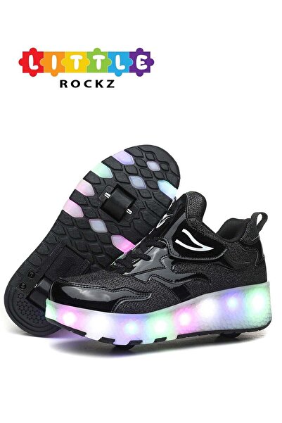 Little Rockz Kids Two Wheel Roller Shoes Rechargeable LED Flash Light Sneaker Skate Heelys Shoes