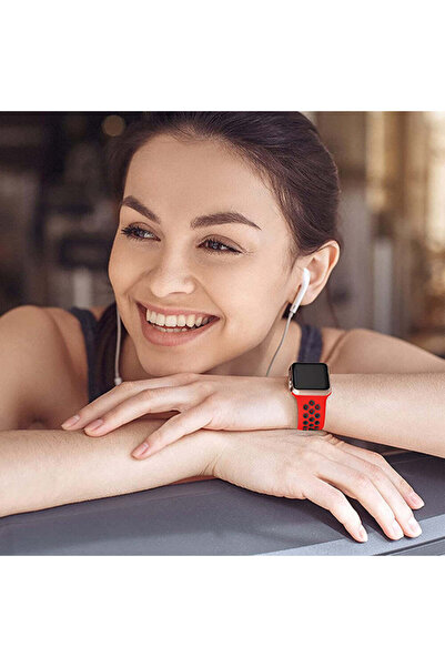 Casey Studios Silicone Strap for Apple Watch Ultra/SE/9/8/7/6/5/4/3/2/1 - 42/44/45/49MM, with Perforations, Red/Black