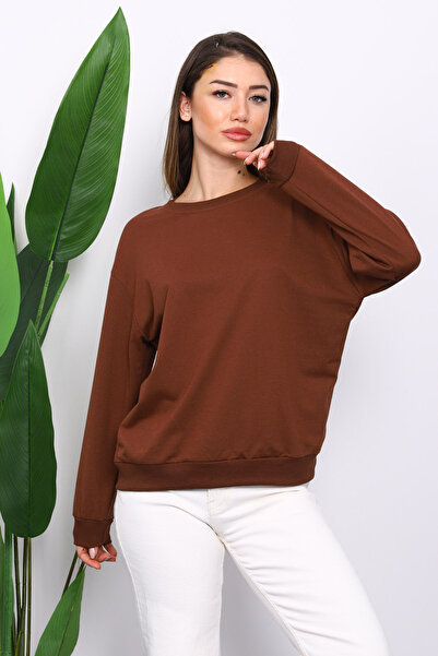İmajButik Brown Crew Neck Two Thread Sweatshirt