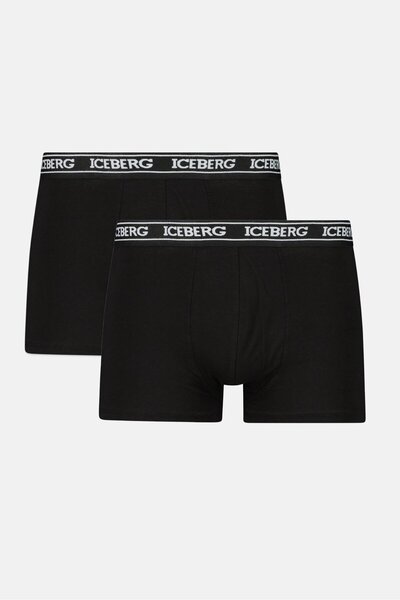 Iceberg سروال داخلي رجالي مكون من قطعتين بشعار العلامة التجارية، أسود