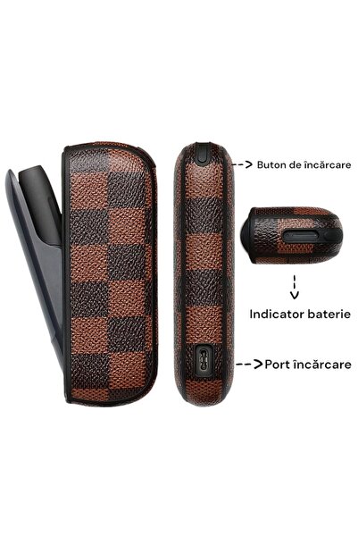 OEM IQOS Iluma Plaid Brown Case — Shock Protection, Scratch Resistant (TPU+PU+PC)