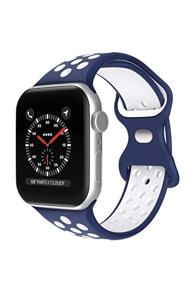Casey Studios Silicone Strap for Apple Watch SE/9/8/7/6/5/4/3/2/1 - 38/40/41MM, with Perforations, Dark Blue/White