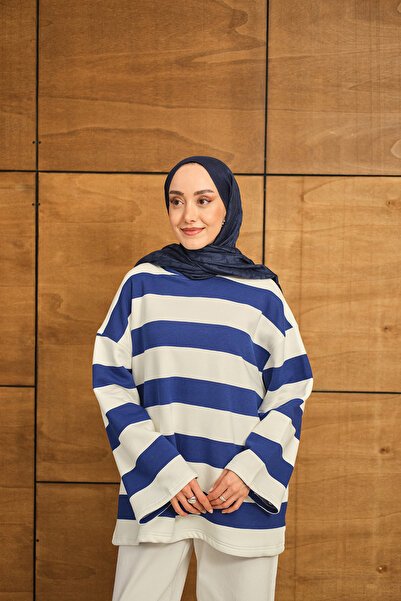 LOCCO Жіночий светр з товстими смугами, синій