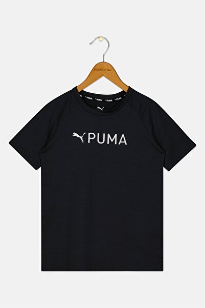 Puma تي شيرت رياضي للجري بأكمام قصيرة للأولاد الصغار، أسود