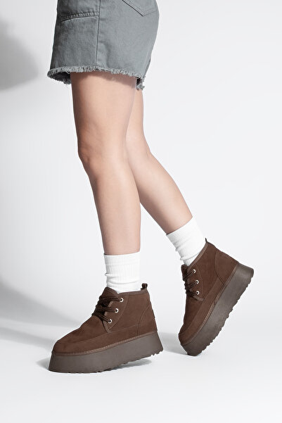 Marjin Women's Thick Sole Fur Lined Daily Boots Mariva Brown Suede