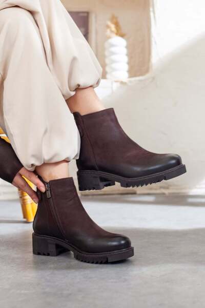 Adım Adım Women's Genuine Leather Non-Slip Sole Casual Boots