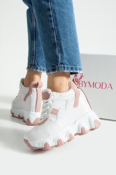 Bymoda New Season White Powder Hidden Wedge Heel Sneakers Heel Height Total 10 cm