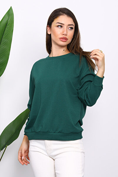 İmajButik Φούτερ με λαιμόκοψη σε σμαραγδί πράσινο χρώμα