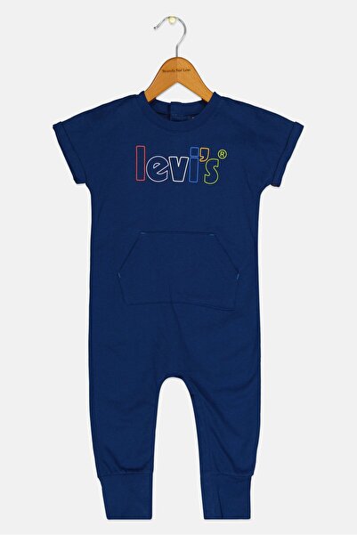 Levi's رومبر بأكمام قصيرة وشعار العلامة التجارية للأولاد الصغار، أزرق داكن