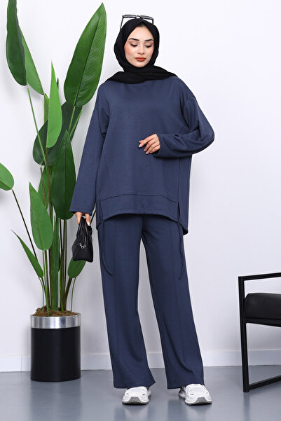 İmajButik Anthracite Front Detailed Modal Tunic Trouser Set