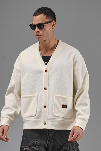 king brich Oversized Pattern Men's Cardigan with Logo Detail