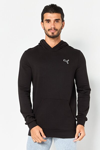 Puma هودي رجالي رياضي بأكمام طويلة للخارج، أسود