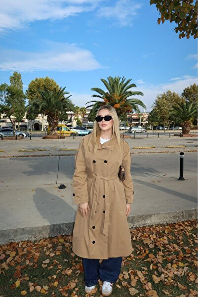 NEW JOURNAL Γυναικεία καμπαρντίνα με λεπτομέρεια από βιζόν και κουμπιά New-18