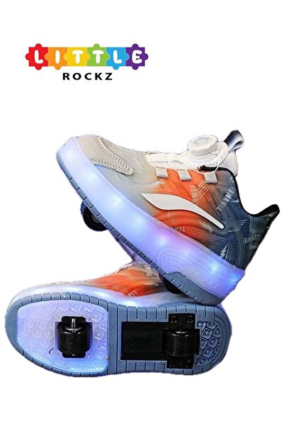 Little Rockz Kids Two Wheel Roller Shoes Rechargeable LED Flash Light Sneaker Skate Heelys Shoes