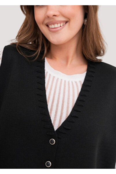 Stilmony Women's Mother Plus Size Knitwear Plain Model V-Neck Vest