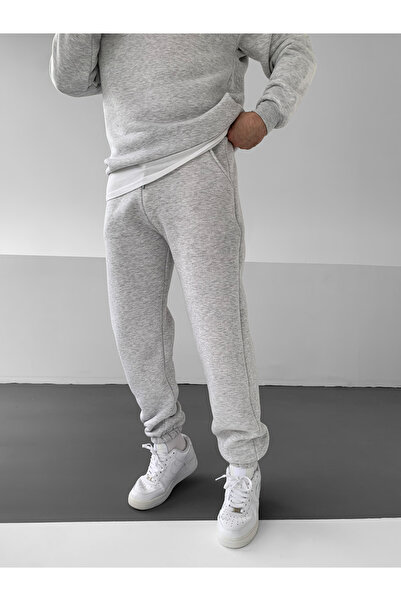 NO1 KONSEPT Γκρι Premium επένδυση fleece Προϊόντα Σετ Φόρμας Φούτερ με 3 Κλωστές