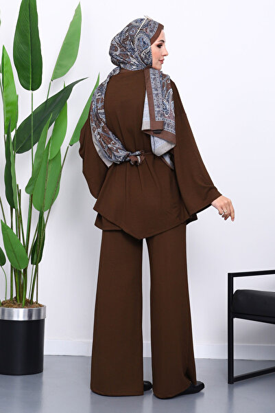 İmajButik Brown Cape Detailed Tunic Trouser Suit
