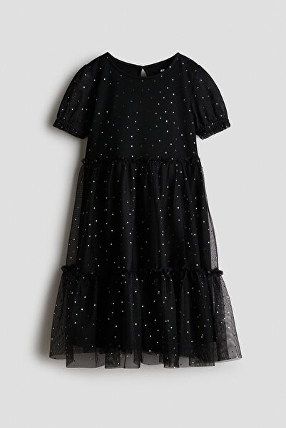 H&M Folyo Baskılı Tül Elbise