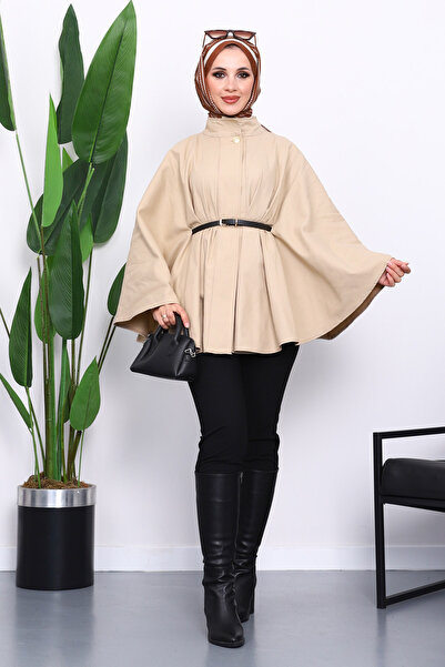 İmajButik Παντζόνι από γαμπαρντίνα με μπεζ ζώνη